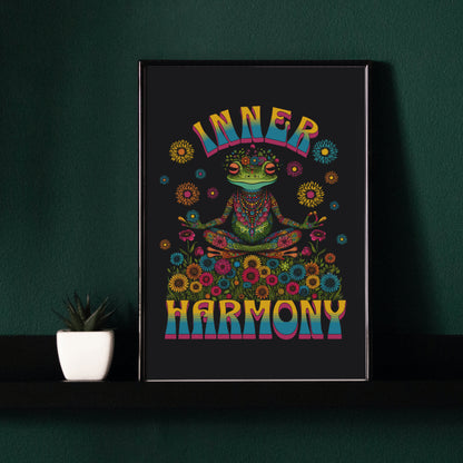 Framed Poster - Inner Harmony Frog Meditation Multi-Color Wall Art